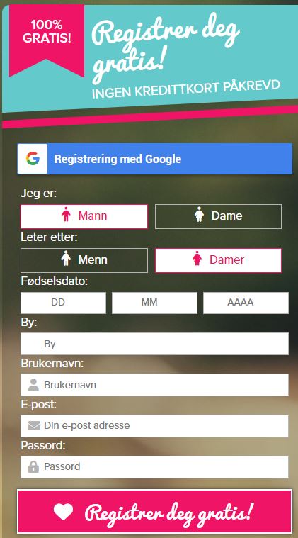 Registrering på Frekkis: Oppgi kjønn, fødselsdato og sted for å finne potensielle treff. Bekreftelse via e-post for sikkerhet. Mulighet for registrering med Google-konto.